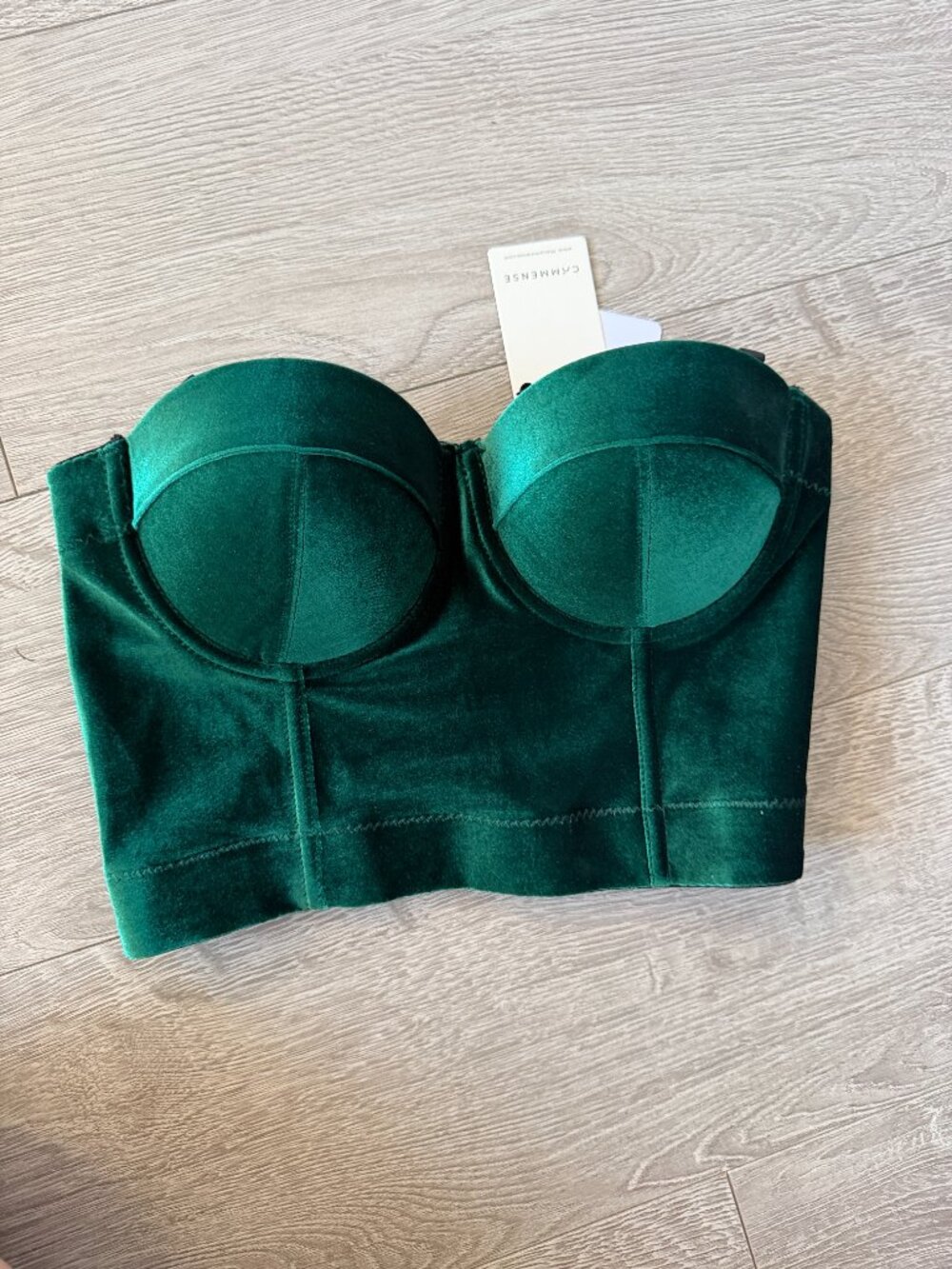 Commense Green Velvet Bustier Corset Crop Top Size Small NWT - Picture 2 of 9